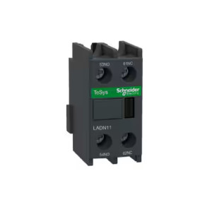 Schneider Auxiliary contact block, TeSys D, 1NO + 1NC, front mounting, screw terminals LADN11