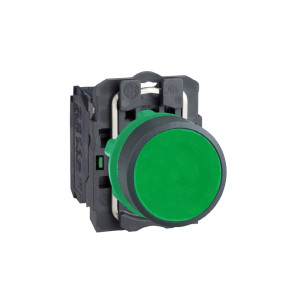 Schneider Push button, plastic, flush, green, Ø22, spring return, unmarked, 1 NO XB5AA31